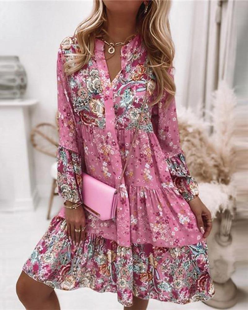 Ditsy Floral Paisley Print Bell Sleeve Casual Dress