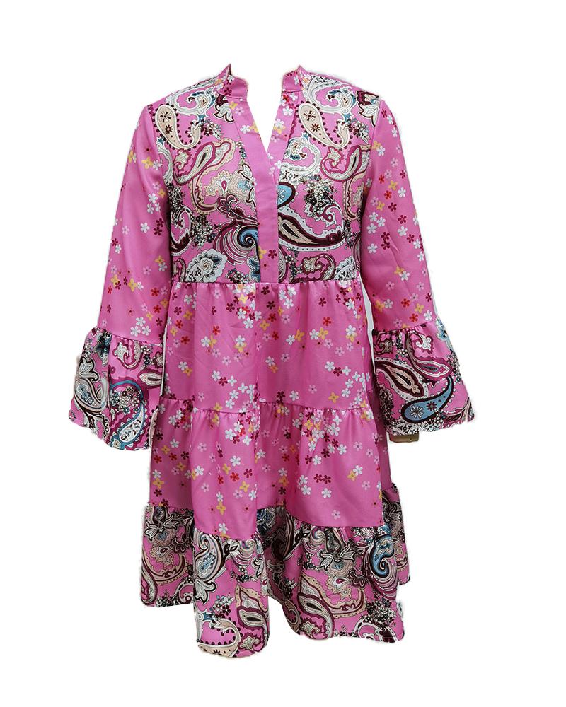 Ditsy Floral Paisley Print Bell Sleeve Casual Dress