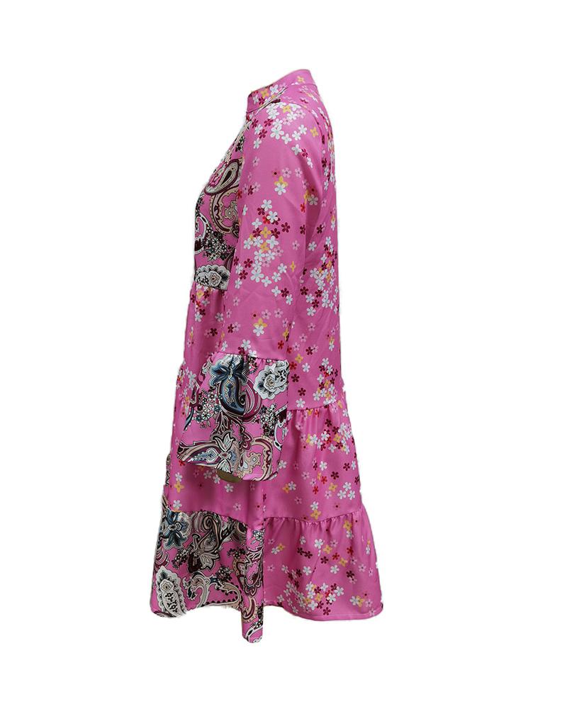 Ditsy Floral Paisley Print Bell Sleeve Casual Dress