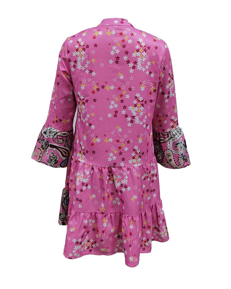 Ditsy Floral Paisley Print Bell Sleeve Casual Dress