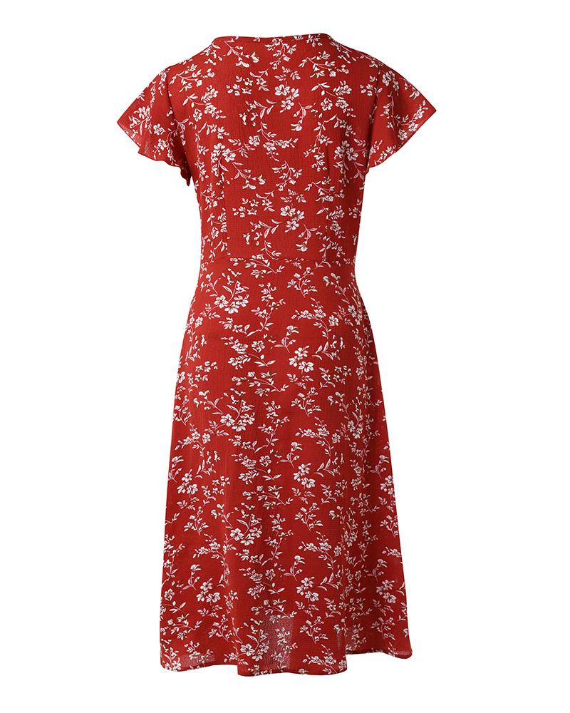 Ditsy Floral Print Slit Casual Dress