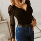 Metallic Sheer Mesh Puff Sleeve Ribbed Top