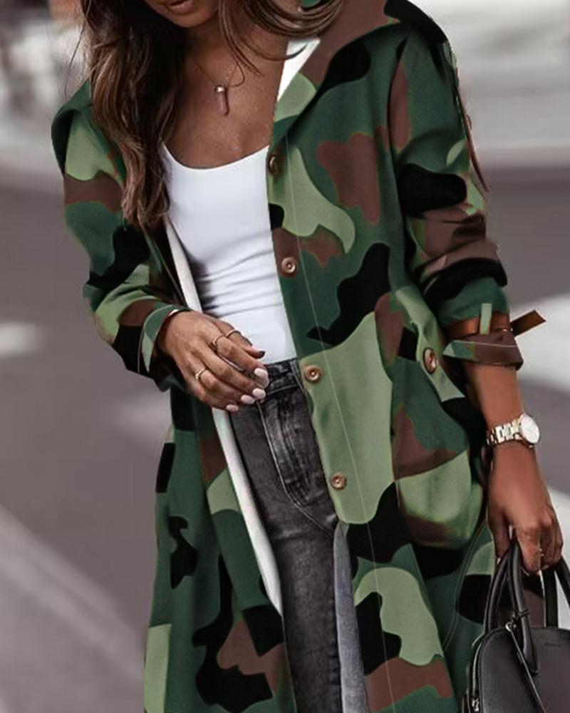 Plaid Print Button Front Longline Cargo Trench Coat