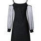 Glitter Contrast Mesh Cold Shoulder Casual Dress