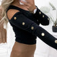 Cold Shoulder Buttoned Long Sleeve Top