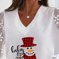 Christmas Snowman Print Contrast Lace Long Sleeve Top