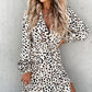 Leopard Print Split Thigh Long Sleeve Dress