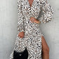 Leopard Print Split Thigh Long Sleeve Dress