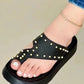 Studded Hollow Out Toe Post Slippers