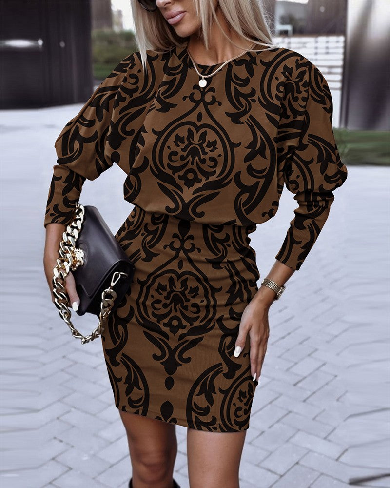 Tribal Print Long Sleeve Casual Dress