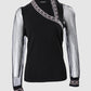 Geo Tape Patch Glitter Sheer Mesh Long Sleeve Top