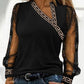 Geo Tape Patch Glitter Sheer Mesh Long Sleeve Top