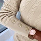 O neck Long Sleeve Buttoned Braided Knit Sweater