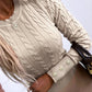 O neck Long Sleeve Buttoned Braided Knit Sweater