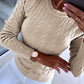 O neck Long Sleeve Buttoned Braided Knit Sweater