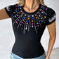 Rhinestone Colorful Crystal Stone Decor T Shirt