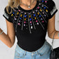 Rhinestone Colorful Crystal Stone Decor T Shirt