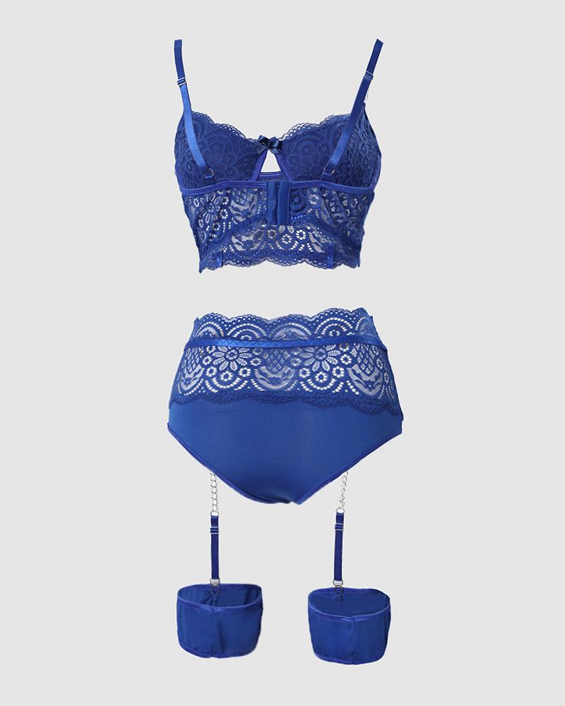 Bow Chain Decor Lace Garter Lingerie Set