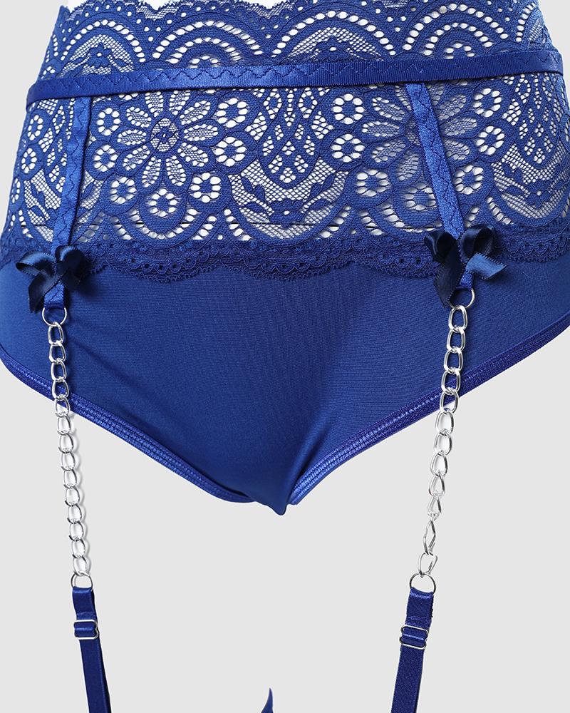 Bow Chain Decor Lace Garter Lingerie Set