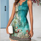 Tribal Floral Print Notch Neck Casual Dress