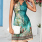 Tribal Floral Print Notch Neck Casual Dress