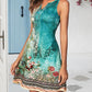 Tribal Floral Print Notch Neck Casual Dress