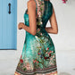 Tribal Floral Print Notch Neck Casual Dress