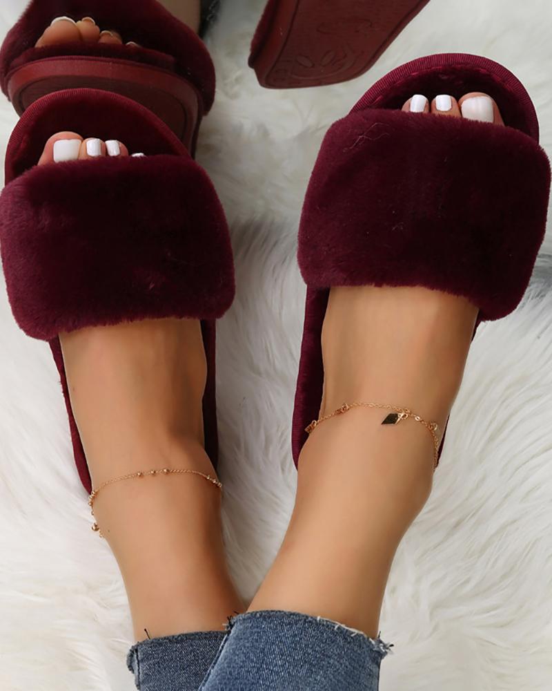 Round Toe Fuzzy Casual Slippers