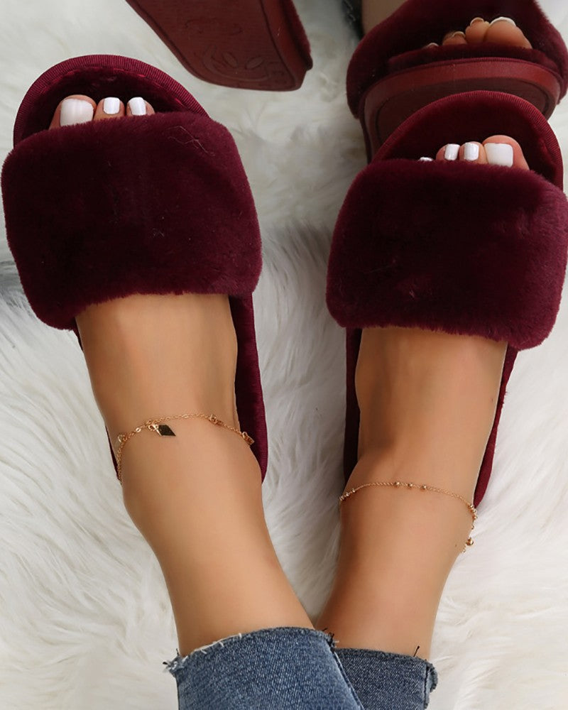Round Toe Fuzzy Casual Slippers