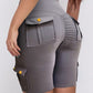 Ruched Quick Dry Pocket Design Sports Yoga Shorts