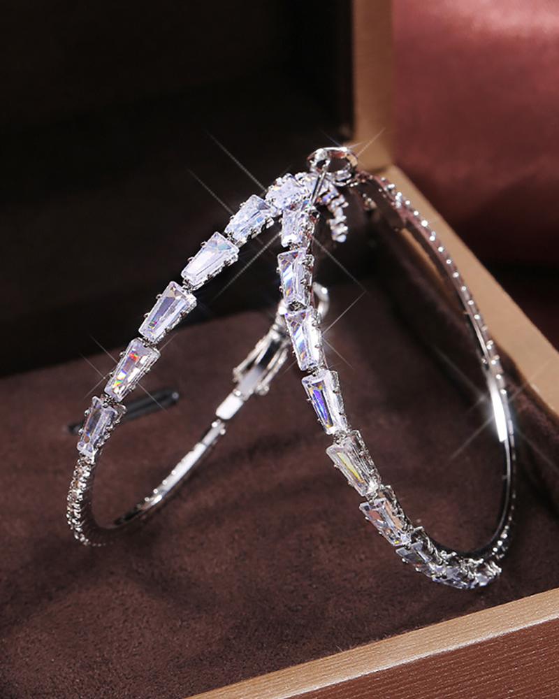 1pair Rhinestone Decor Hoop Earrings
