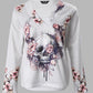 Halloween Skull Floral Print Long Sleeve Top