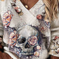 Halloween Skull Floral Print Long Sleeve Top