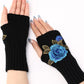 1Pair Floral Embroidery Fingerless Winter Knit Warm Gloves