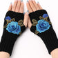 1Pair Floral Embroidery Fingerless Winter Knit Warm Gloves