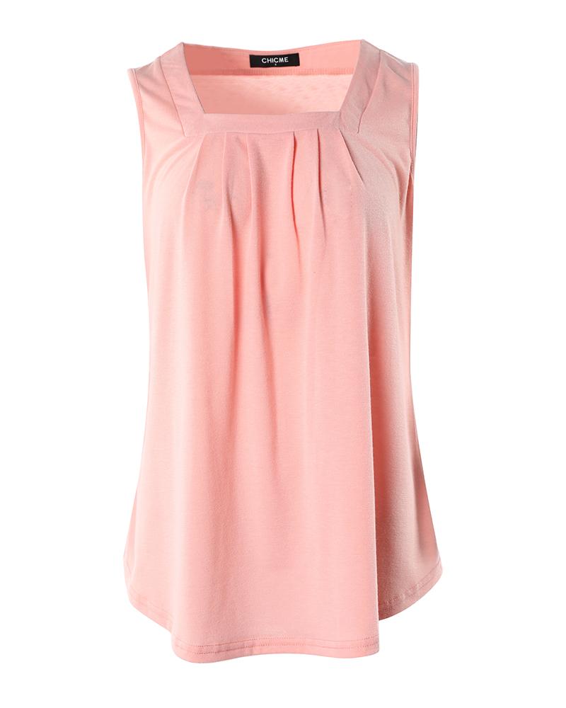 Square Neck Sleeveless Ruched Tank Top