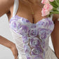 Floral Pattern Lace up Hanky Hem Corset Top
