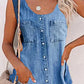Denim Look Print Buttoned Tank Top