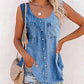 Denim Look Print Buttoned Tank Top