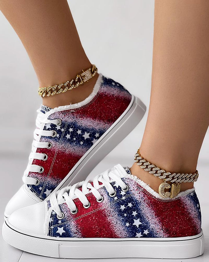 Independence Day Flag Print Ombre Raw Hem Sneakers