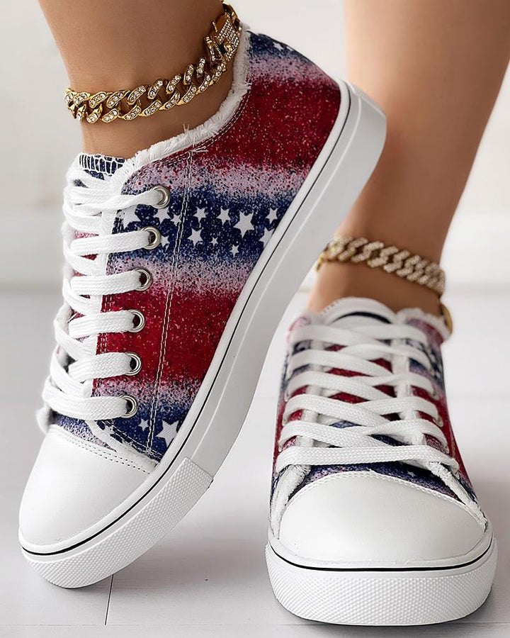 Independence Day Flag Print Ombre Raw Hem Sneakers