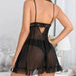 Lace Patch Sheer Mesh Ruffles Babydoll With Panty