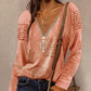 Letter Print Zipper V Neck Long Sleeve Top