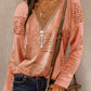Letter Print Zipper V Neck Long Sleeve Top