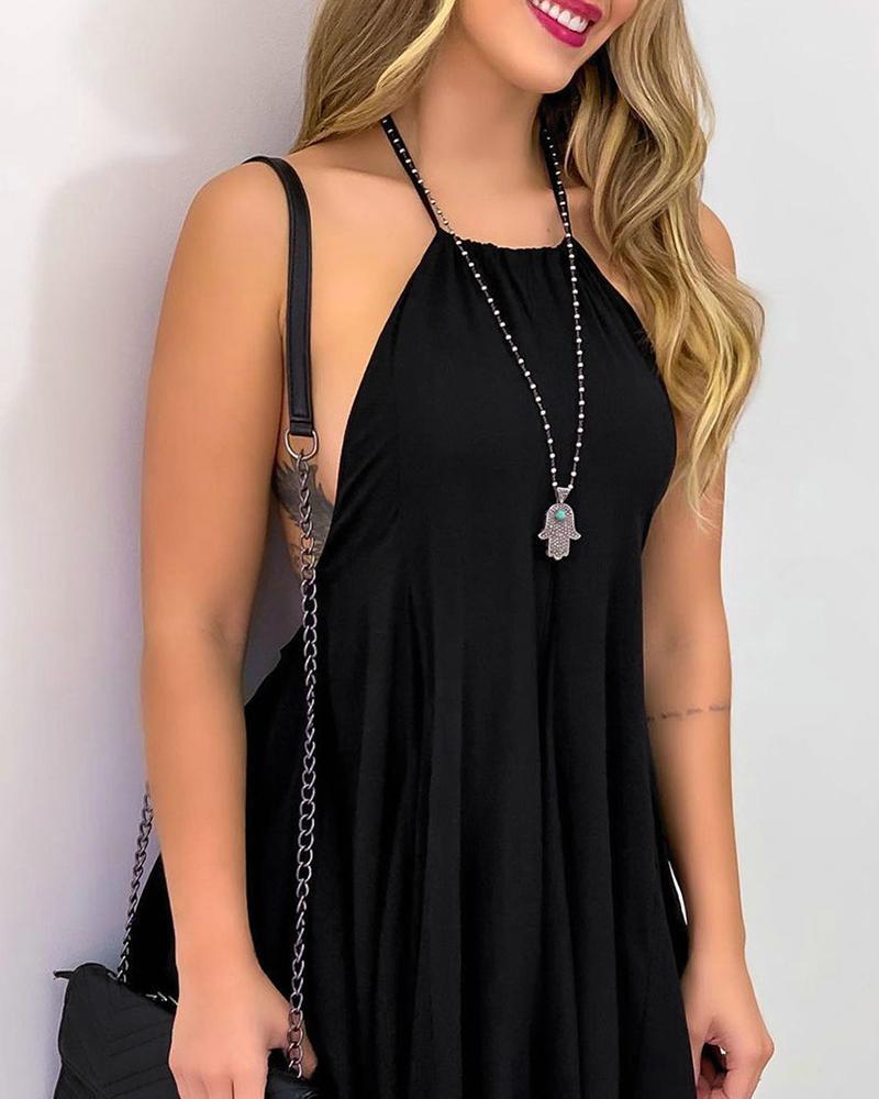 Solid Color Halter Sleeveless Mini Dress