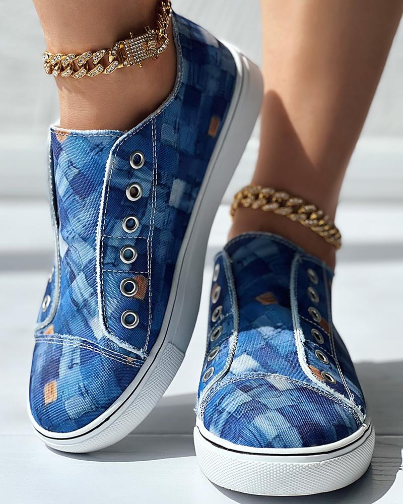 Denim Look Print Slip on Eyelet Sneakers