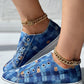 Denim Look Print Slip on Eyelet Sneakers