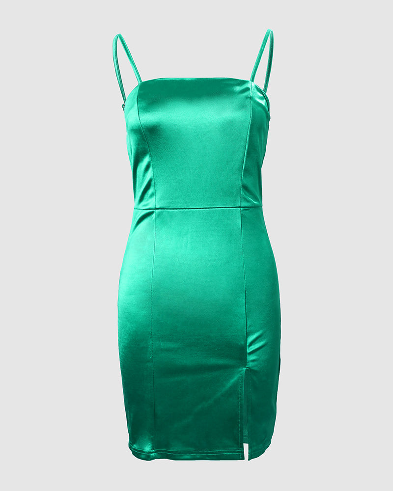 Spaghetti Strap Split Hem Bodycon Dress