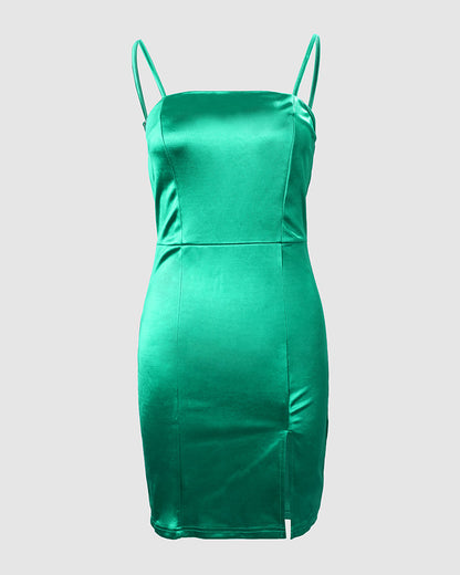 Spaghetti Strap Split Hem Bodycon Dress