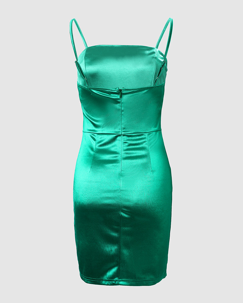 Spaghetti Strap Split Hem Bodycon Dress